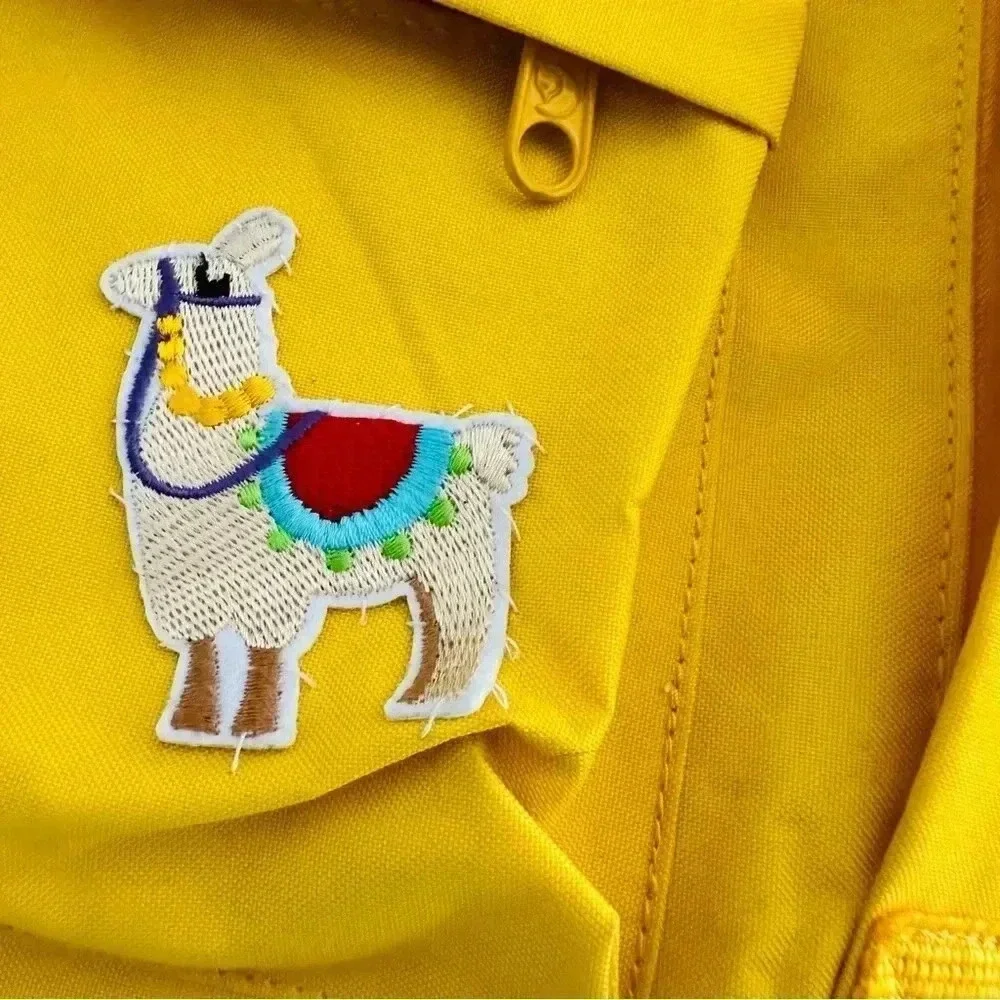 Unisex Fjallraven Kanken Yellow Backpack W Llama Patch
